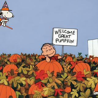 a cartoon character holding a sign in a pumpkin patch Snoopy Halloween Gif Snoopy Halloween Banner, Pumpkin Header Twitter, Snoopy Halloween Facebook Cover Photo, dark gray