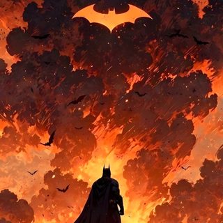 the dark knight stands on top of a pile of rubble in front of an orange sky Batman Halloween Iphone Batman Phone, Batman Sky, The Batman Sunset, Batman Red Sky, maroon