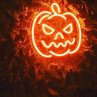 a glowing pumpkin on fire in the dark Neon Aesthetic Halloween Pumpkin Neon Sign, Thanksgiving Neon Sign Ideas, Orange Neon, Fall Neon Sign, black
