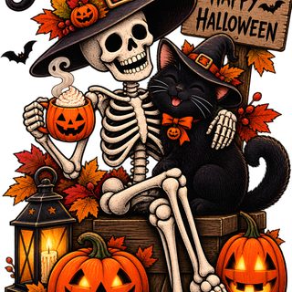a cat sitting on top of a pile of pumpkins next to a sign that says happy halloween Happy Halloween Images sienna