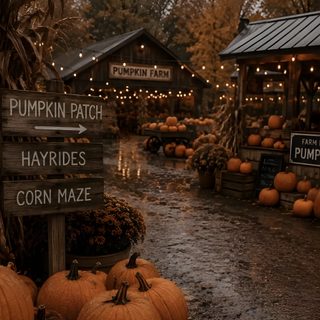 pumpkins are piled up in front of the pumpkin patch Halloween Pumpkin Patch saddle brown