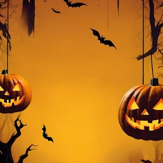two pumpkins hanging from strings with bats in the background Show Me Halloween Halloween Background Ideas, Halloween Background Easy, Disney Halloween Apple Watch, chocolate