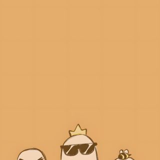 three ghost like creatures with sunglasses on their heads and one wearing a crown, standing in front of an orange background Trio Halloween Ghast, 3 Ghost, Happy Ghast, Happy Ghast Background, Soot, Sbi Pictures, sandy brown