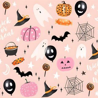 halloween seamless pattern with pumpkins, bats and other decorations on a pink background Preppy Halloween Desktop Halloween Iphone, Halloween, Halloween Desktop, Pink Desktop, bisque