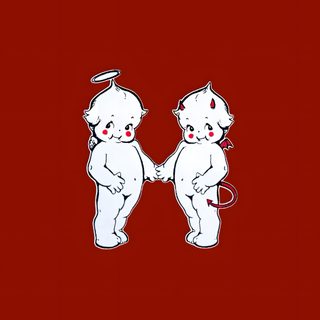 two small white bears holding hands on a red background with the word love written below them Kewpie Halloween Cute In Love, Kobo, Kewpie Devil, Vintage Valentines Iphone, Retro Valentines, dark red