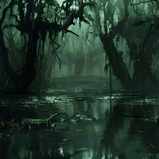 a swampy area with trees and water in the foreground, surrounded by moss Halloween Swamp Scary Swamps, Swamp Background, Swamp Creatures, Dark Swamp 4k, Swampy Green, black