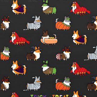 a black background with dogs and cats in sweaters on it, as well as the text trick of treat Halloween Corgi Pattern Corgi Christmas Background For Phone, Corgi Halloween, Corgi Iphone, dark slate gray