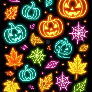 a black background with neon lights and pumpkins on it's side, all in different colors Neon Halloween Pattern Iphone Macbook, Wicked Ways, Animal Print, Print, Phone, Iphone, black