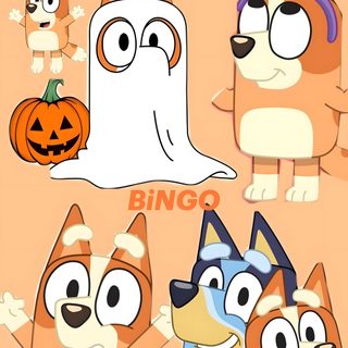 an image of cartoon dogs with halloween decorations on their heads and the words booy written in Bingo Halloween burlywood
