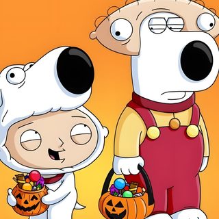 two cartoon dogs with pumpkins in their hands Family Guy Halloween Brian And Stewie Tattoo, Stewie Griffin Halloween, Brian Family Guy Profile Pic, coral