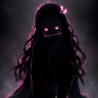 a creepy looking creature with long hair and glowing eyes sitting on the ground in front of a spotlight Halloween Anime 4k black