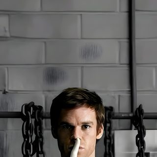 a man in green shirt and white gloves holding a cup with his finger to his nose Dexter Halloween Dex, Dexter Morgan, Bay Harbor Butcher, Dexter Show, Dexter Background, dim gray