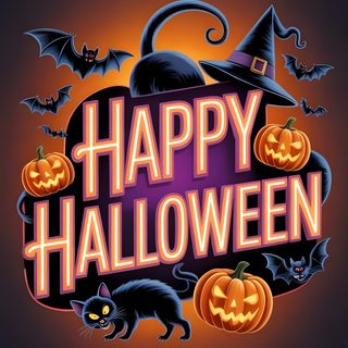 a happy halloween poster with pumpkins and bats That Says Happy Halloween dark slate gray