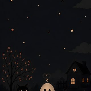 a halloween scene with ghost, cats and pumpkins in the dark sky at night Minimalist Halloween Phone Minimalist Halloween, Minimalist Phone, Dark Cottagecore, Cozy Fall Decor, black