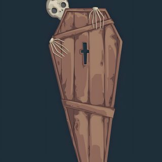 a wooden box with a skull on top and a cross in the middle is shown Cute Halloween Coffin Aesthetic Coffin, Cute Coffin Phone, Coffin, Spooky Coffin, dark slate gray