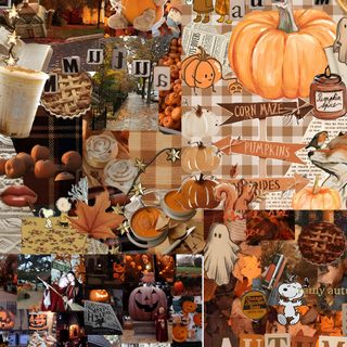 a collage of pictures with pumpkins and other things in them, including an autumn theme Autumn Aesthetic Autumn Halloween sienna