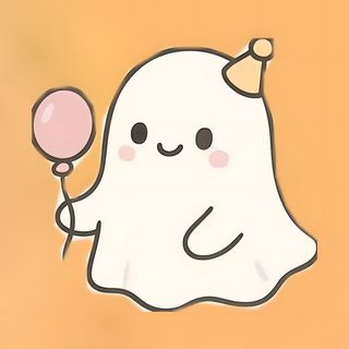 a cartoon ghost holding a pink balloon Cute Halloween Birthday Birthday Ghost Drawing, Birthday Ghost, Halloween Profile Pics, light salmon