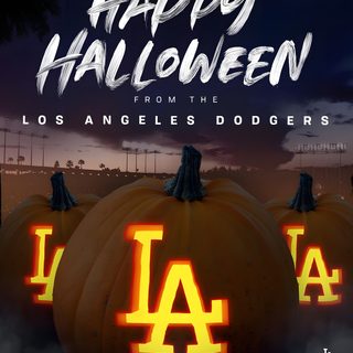 three pumpkins with the los angeles dodgers on them, all lit up at night Dodgers Halloween Dodger Halloween, Dodger Pumpkin, Dodgers Pumpkin, Dodgers Pumpkin Painting, black