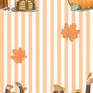 an image of monkeys in the fall with pumpkins and leaves on striped wallpaper Halloween Monkey Curious George, Curious George Fall, Curios George Background Fall, Y2k Fall, navajo white