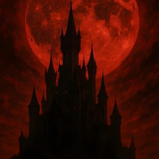 a red full moon over a castle on a hill Red Halloween Iphone Dark Red Fantasy Aesthetic, Red Kingdom, Evil Moon, Crimson Red Aesthetic, black