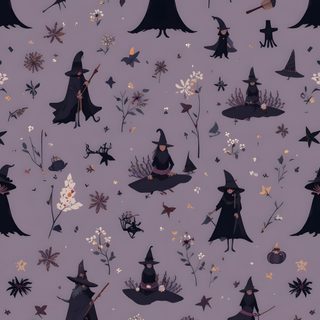 a purple background with witches and flowers Halloween Purple Witch Witch, Witchy Dark Academia Aesthetic, Witch Aesthetic Background, Witch Patterns, gray