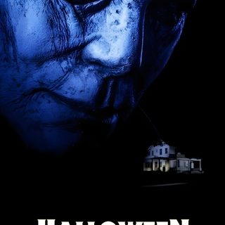 a movie poster for halloween with the face of a man in blue makeup and an evil looking Halloween The Movie Halloween H20 Movie Poster, Michael Myers Movie Poster, Halloween Movies Michael Myers, black