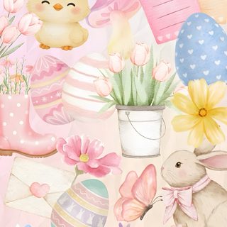 a painting of flowers, easter eggs and other items Halloween Easter Ideas Aesthetic Easter, Cute Preppy Easter, Easter Iphone, For Easter, antique white