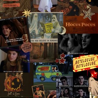 the collage has many different pictures and words on it, including an image of a ghost Halloweentown Aesthetic dark slate gray