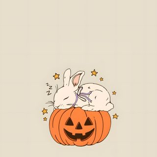 a rabbit sleeping on top of a pumpkin Halloween Bunny For Phone Cute Halloween Lockscreen Aesthetic, Halloween Bunny Hd, The Pumpkin Rabbit, light gray