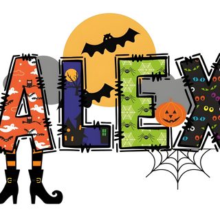 an image of the word halloween spelled out in letters with bats and pumpkins on them Halloween Name Halloween Monster Font, Happy Halloween Lettering Illustration, Halloween Words Clipart, white