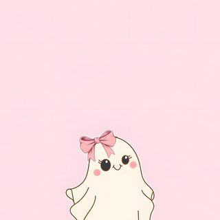 a ghost with a pink bow on its head is standing in front of a pink background Light Pink Halloween Horror Cute, Pink Ghosts, Cute Ghost Aesthetic, Pink Ghost, Ghost Pictures, misty rose