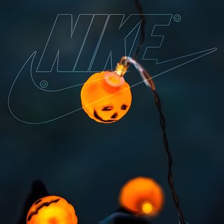 halloween pumpkin lights hanging from a wire in the dark Halloween Nike Neon Halloween Iphone, Halloween Nike, Fall Nike, Nike Pumpkin Carving Ideas, black