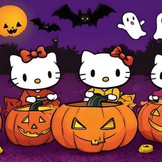 hello kitty halloween wallpaper with pumpkins and jack - o'- lanternes Hello Kitty Halloween Ipad Hello Kitty And Friends Halloween, Hello Kitty Fall Desktop, Fall Hello Kitty Laptop, dark slate gray