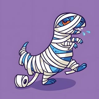 a cartoon character with bandages on it's body and legs, running through the air Halloween Dinosaur For Phone Fall Dinosaur, Autumn Dinosaur, Cute T Rex, Halloween Dinosaur Hd, medium purple