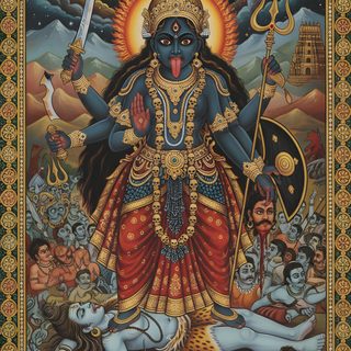 an image of the hindu god with many other deities around him and his body is shown Halloween Kali 2 Kalimata Images, Kali Ma, Kali Maa, Good Morning Happy Monday, dark olive green