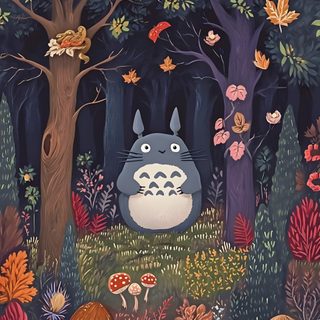 a totoro in the forest surrounded by mushrooms Totoro Halloween Totoro Mushroom, Miyazaki, Studio Ghibli, Totoro Fall, Mushroom Aesthetic, dark slate gray