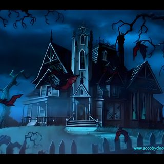 a creepy house with bats flying around it Scooby Doo Halloween 1920x1080 Scooby Doo Haunted House Movie, Scooby Doo Mansion, Scooby Doo Cartoon Background, midnight blue