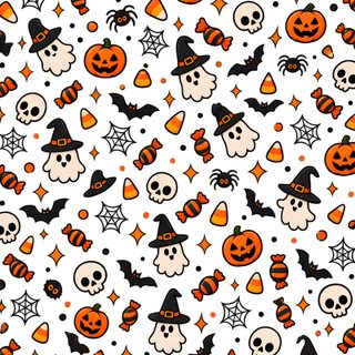 halloween themed wallpaper with pumpkins and skulls Spooky Halloween Pattern white