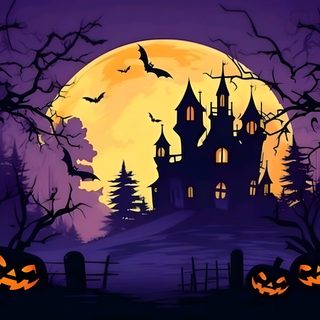 an image of a halloween scene with pumpkins Halloween Banner With Forest Spooky Halloween Scene, Pc Halloween, Horizontal Halloween, midnight blue