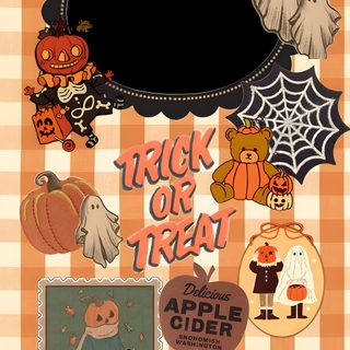 an image of halloween stickers on a checkered background Halloween Layout peru