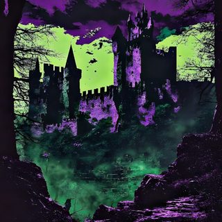 an image of a castle in the woods at night with green and purple lights on it Purple And Green Halloween Castlevania, Purple Goth, L, Purple Halloween, Purple Aesthetic, dark slate gray
