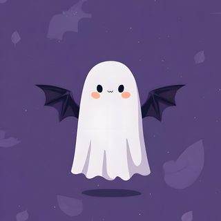 a white ghost with black wings flying through the air on a purple background surrounded by bats Cute Halloween Purple Ghost Halloween Cute Ghost, Cute Halloween Purple Ghost, Cute Cartoon Ghost Background, dark slate blue