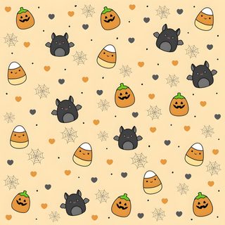 an image of halloween pumpkins and cats on a beige background with stars, hearts and snowflakes Cute Halloween Squishmallow Cute Halloween Illustration, Cute Halloween Pattern With Bats And Pumpkins, Diy Halloween Craft Inspiration, moccasin