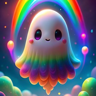 a rainbow jelly floating in the sky with bubbles Rainbow Halloween Holographic Ghost, Ghosts And Bats, Glitter Ghost, Happy Halloween Cute, dim gray