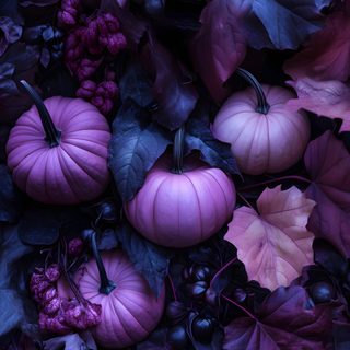 purple and black pumpkins surrounded by leaves Halloween Purple Pumpkin Purple Halloween Background Aesthetic, Purple Fall Iphone, Purple Autumn Phone, midnight blue