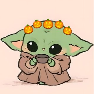 the baby yoda with pumpkins on its head is sitting in front of a pink background Cute Baby Yoda Halloween Enamel Pins, Cute Baby Yoda Halloween, Cute Kawaii Baby Yoda, antique white