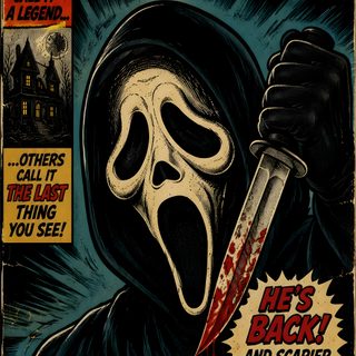 an old comic book cover with a creepy mask holding a knife in it's mouth Retro Halloween Iphone Horror Comic, Ghost Face, Ghostface, Vintage Halloween Art, black
