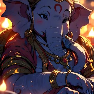 there is an elephant that is sitting in front of some candles Ganesh Halloween Hindu God Art, Ganapati Aesthetic, Aesthetic Ganesha, Lord Ganesh Aesthetic, dark slate gray