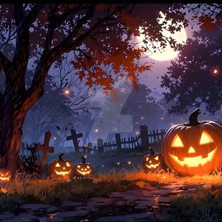 a halloween scene with pumpkins in the grass Halloween Pumpkins Non Traditional Desktop Halloween, Halloween Computer, Pc Halloween, dark slate gray