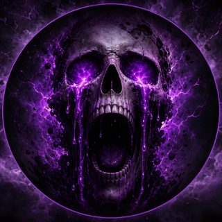 a purple skull with its mouth open in front of a black background and lightnings Halloween Skull Purple Custom Purple, black